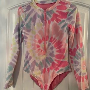 Kids one piece rashguard tie dye swimsuit